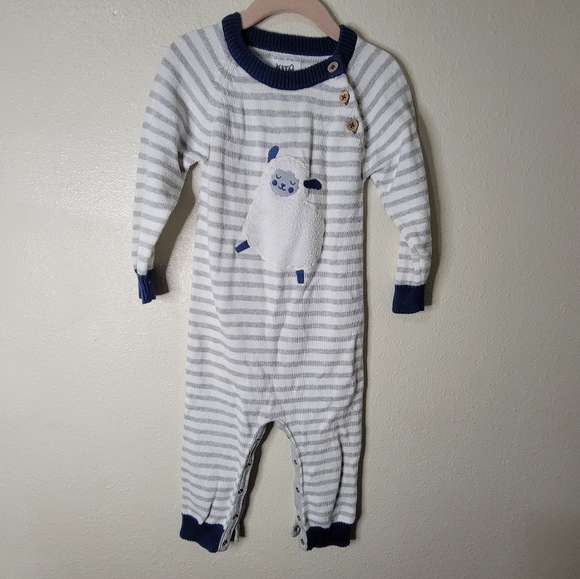 Kite Striped Lamb Knit One Piece Pajamas Infant Size 12/18M 100% Organic Cotton - Picture 1 of 8